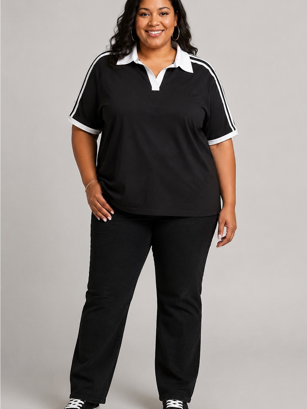 SHEIN Black Polo Top with White Trim